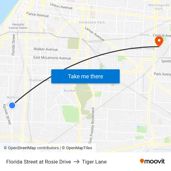 Florida Street at Rosie Drive to Tiger Lane map