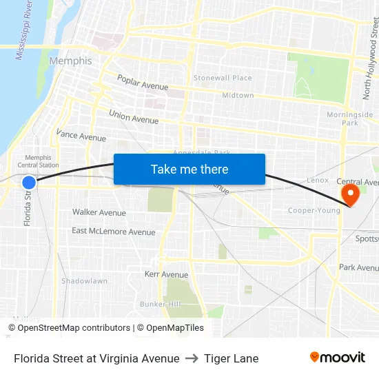 Florida Street at Virginia Avenue to Tiger Lane map