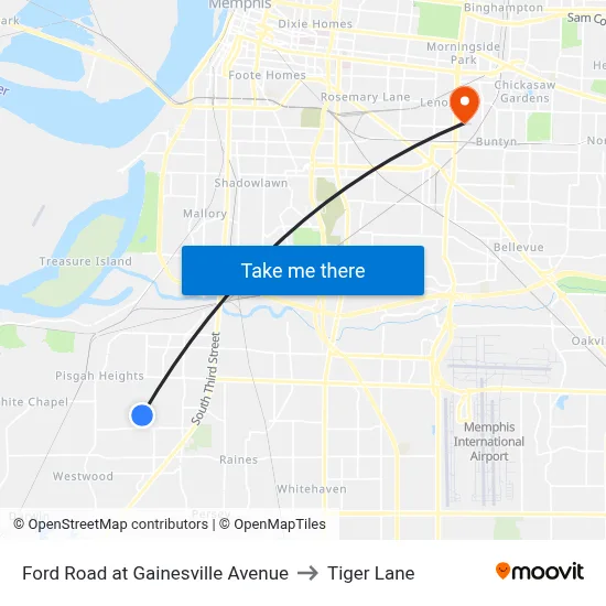 Ford Road at Gainesville Avenue to Tiger Lane map