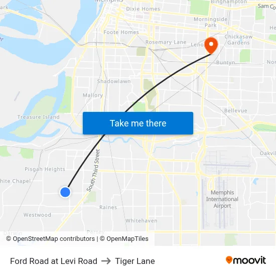 Ford Road at Levi Road to Tiger Lane map