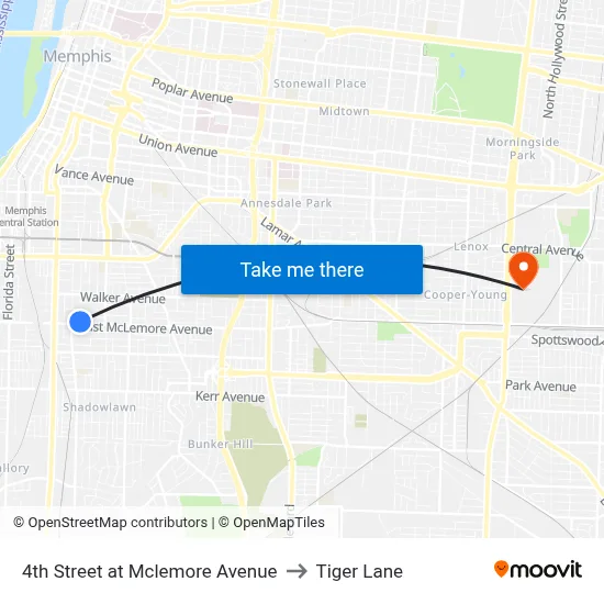 4th Street at Mclemore Avenue to Tiger Lane map