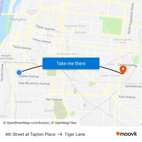 4th Street at Tapton Place to Tiger Lane map