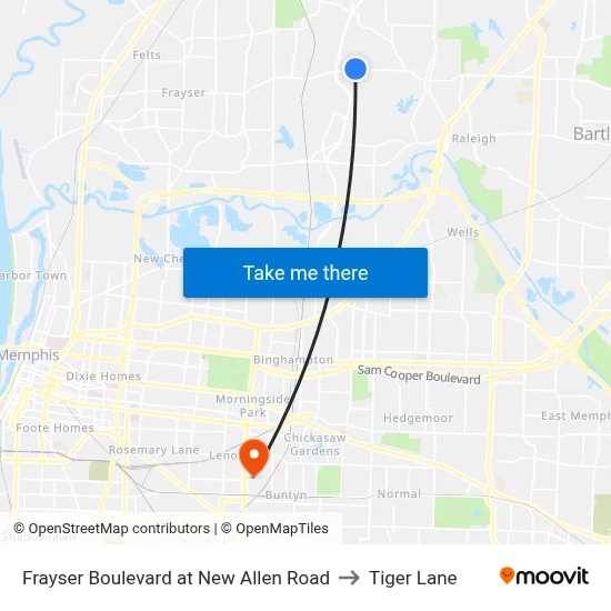 Frayser Boulevard at New Allen Road to Tiger Lane map