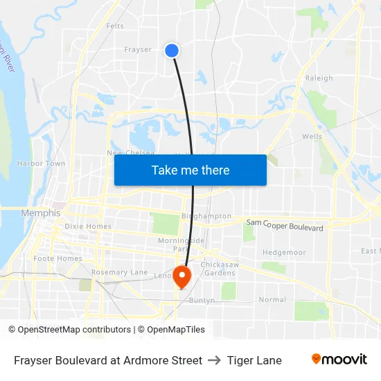 Frayser Boulevard at Ardmore Street to Tiger Lane map