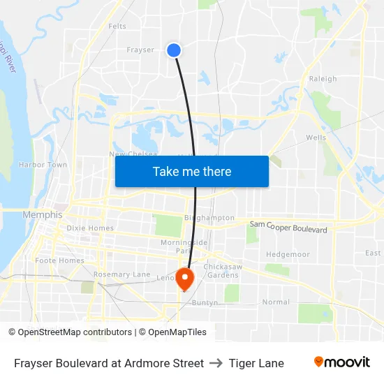 Frayser Boulevard at Ardmore Street to Tiger Lane map