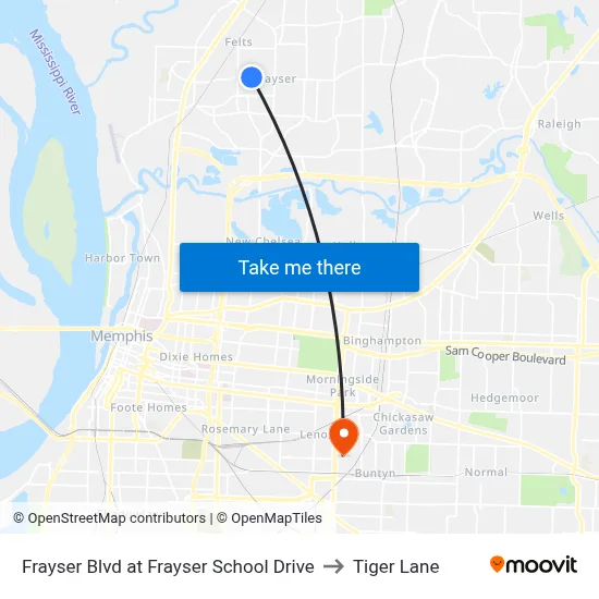 Frayser Blvd at Frayser School Drive to Tiger Lane map