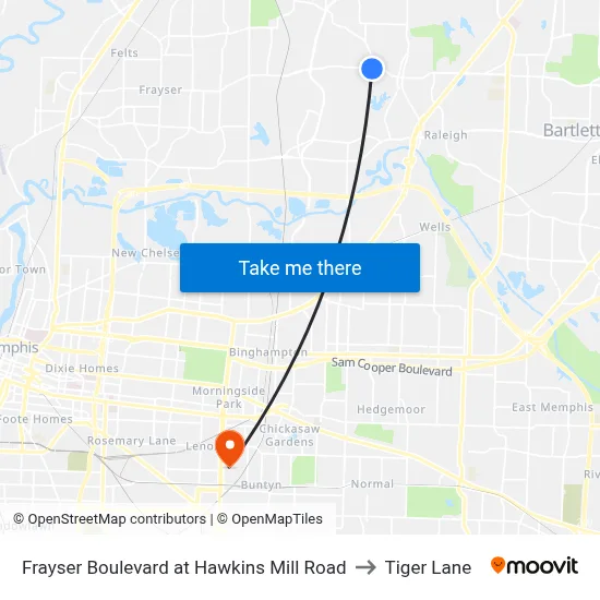 Frayser Boulevard at Hawkins Mill Road to Tiger Lane map