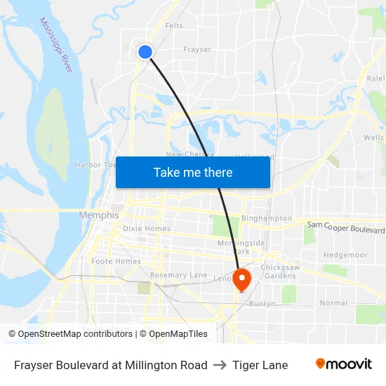 Frayser Boulevard at Millington Road to Tiger Lane map