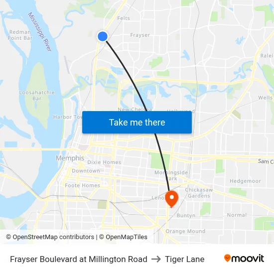 Frayser Boulevard at Millington Road to Tiger Lane map