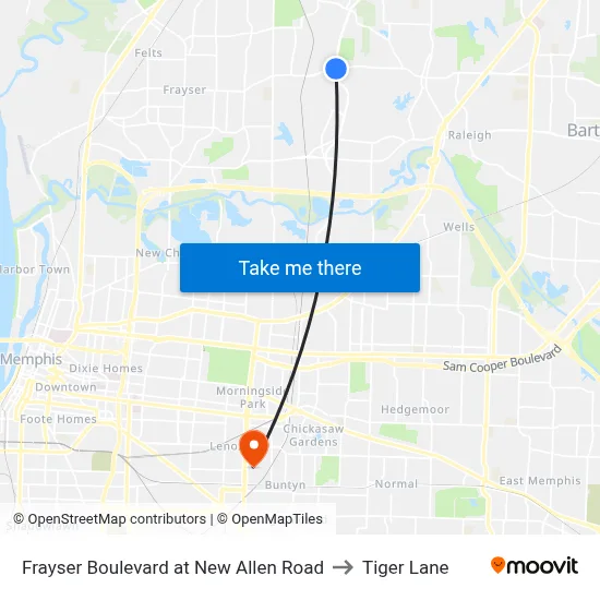 Frayser Boulevard at New Allen Road to Tiger Lane map