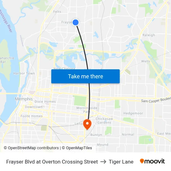 Frayser Blvd at Overton Crossing Street to Tiger Lane map