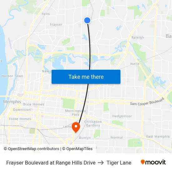 Frayser Boulevard at Range Hills Drive to Tiger Lane map