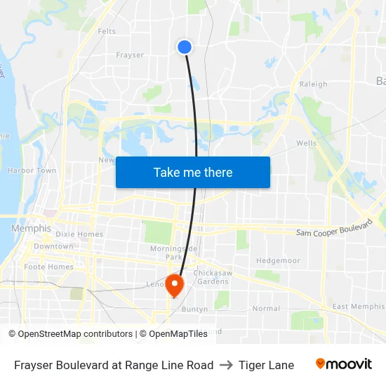 Frayser Boulevard at Range Line Road to Tiger Lane map
