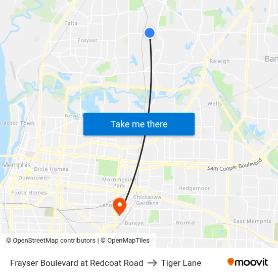 Frayser Boulevard at Redcoat Road to Tiger Lane map
