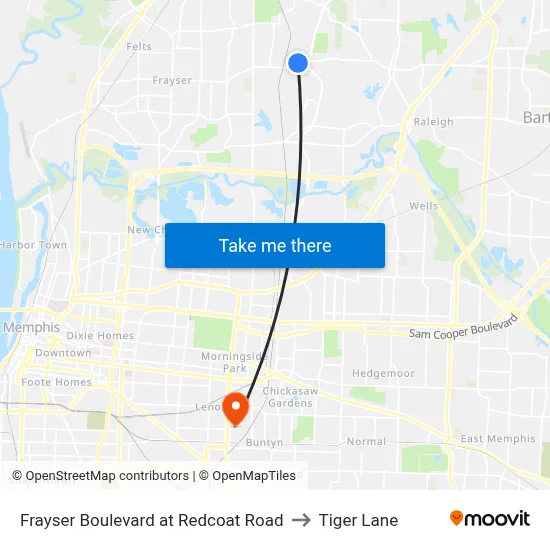 Frayser Boulevard at Redcoat Road to Tiger Lane map