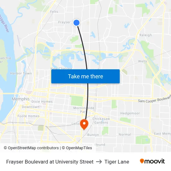 Frayser Boulevard at University Street to Tiger Lane map