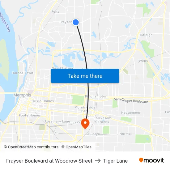 Frayser Boulevard at Woodrow Street to Tiger Lane map