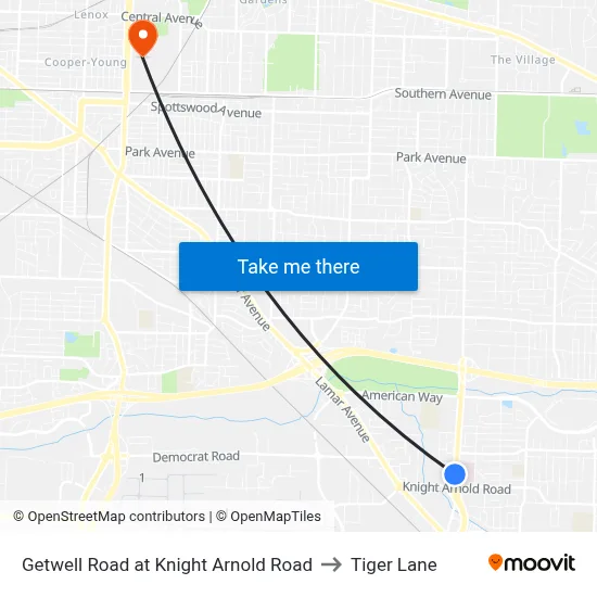 Getwell Road at Knight Arnold Road to Tiger Lane map