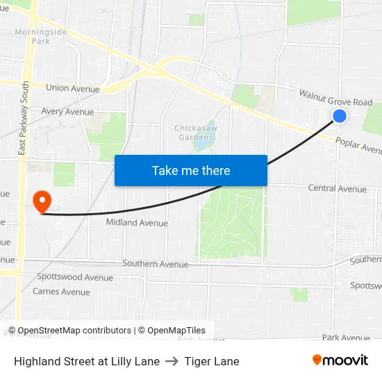 Highland Street at Lilly Lane to Tiger Lane map