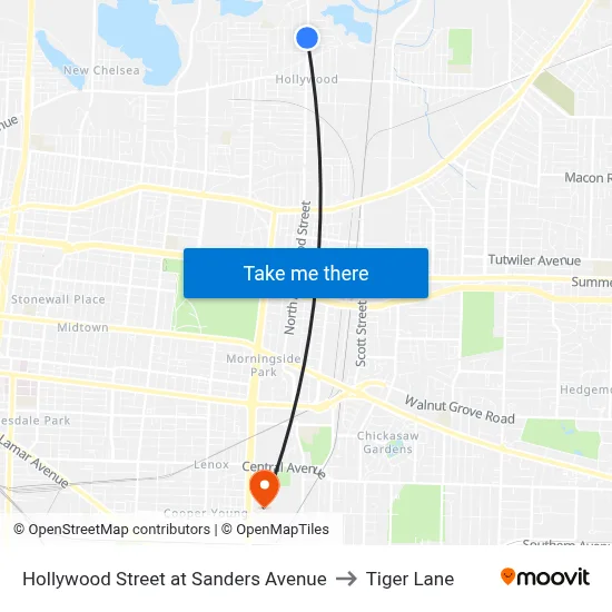 Hollywood Street at Sanders Avenue to Tiger Lane map