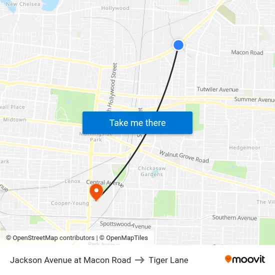 Jackson Avenue at Macon Road to Tiger Lane map
