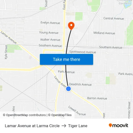 Lamar Avenue at Larma Circle to Tiger Lane map