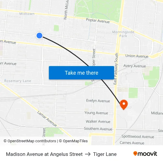 Madison Avenue at Angelus Street to Tiger Lane map