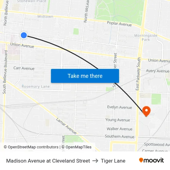 Madison Avenue at Cleveland Street to Tiger Lane map