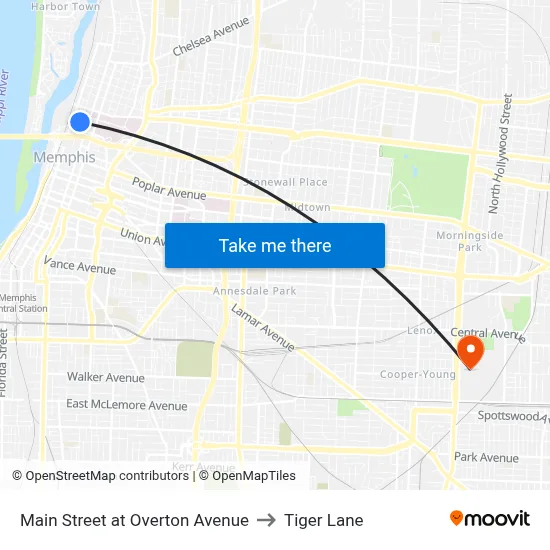 Main Street at Overton Avenue to Tiger Lane map