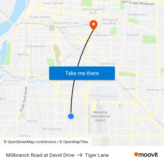 Millbranch Road at David Drive to Tiger Lane map