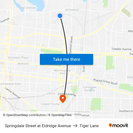 Springdale Street at Eldridge Avenue to Tiger Lane map