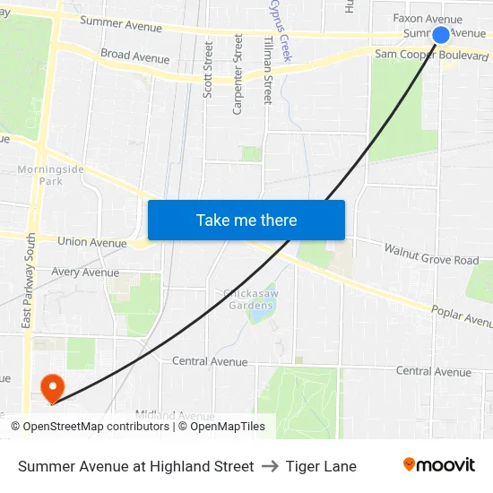 Summer Avenue at Highland Street to Tiger Lane map