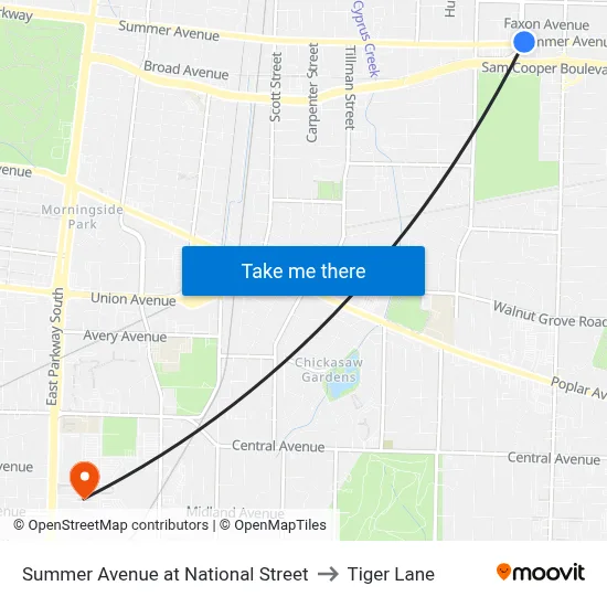 Summer Avenue at National Street to Tiger Lane map