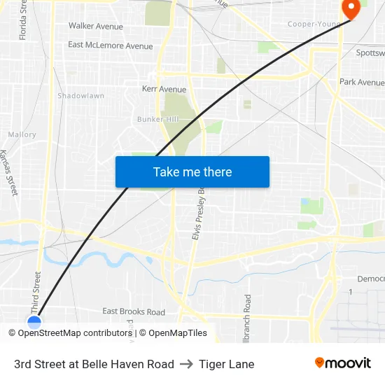 3rd Street at Belle Haven Road to Tiger Lane map