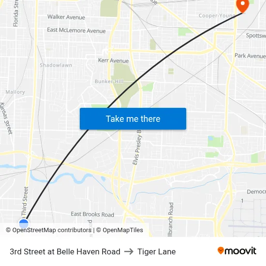 3rd Street at Belle Haven Road to Tiger Lane map