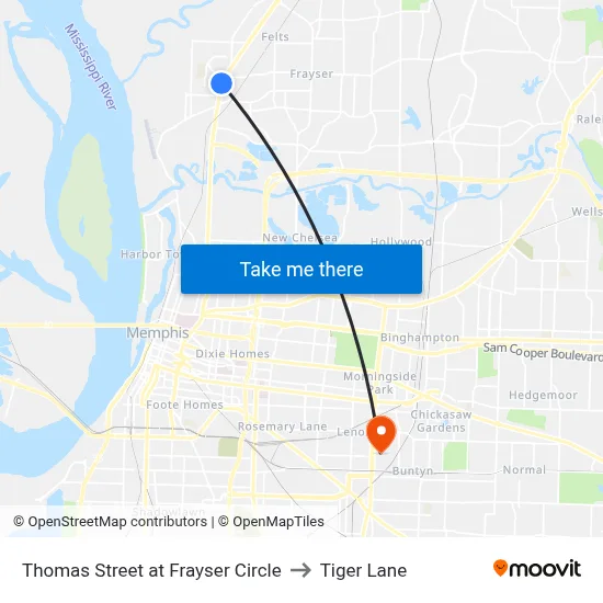 Thomas Street at Frayser Circle to Tiger Lane map