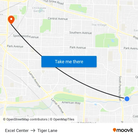 Excel Center to Tiger Lane map