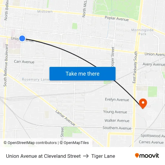 Union Avenue at Cleveland Street to Tiger Lane map