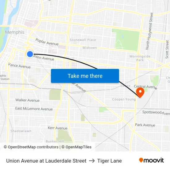 Union Avenue at Lauderdale Street to Tiger Lane map