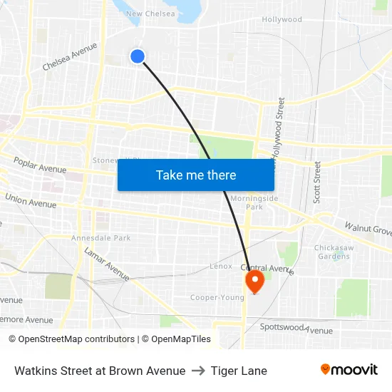 Watkins Street at Brown Avenue to Tiger Lane map
