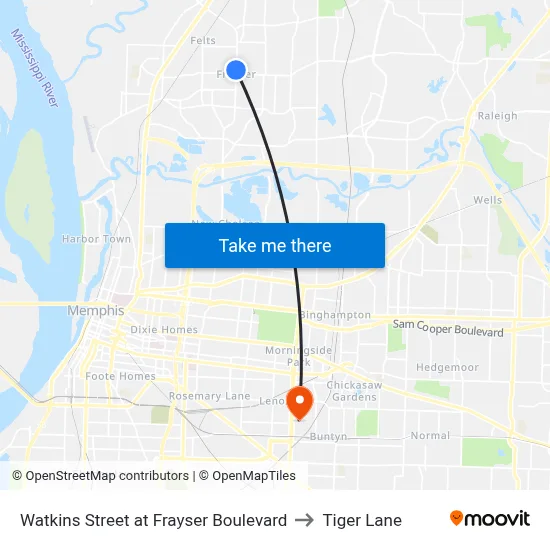 Watkins Street at Frayser Boulevard to Tiger Lane map