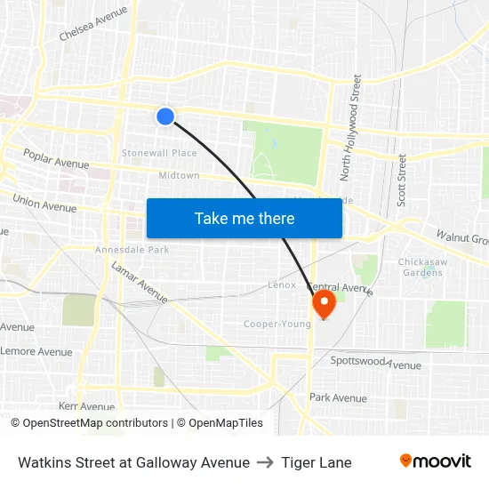 Watkins Street at Galloway Avenue to Tiger Lane map