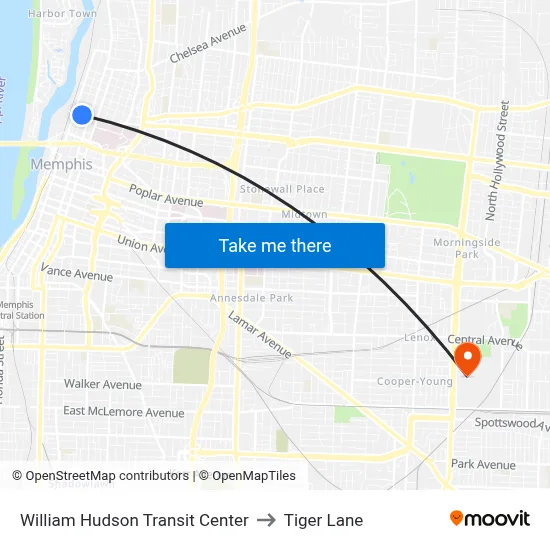 William Hudson Transit Center to Tiger Lane map