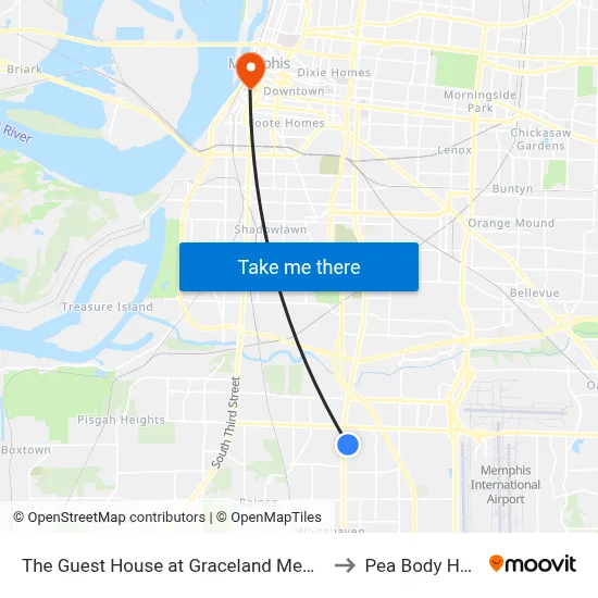 The Guest House at Graceland Memphis to Pea Body Hotel map