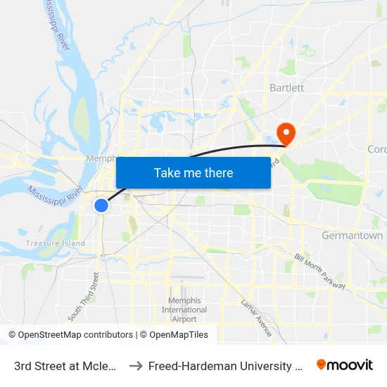 3rd Street at Mclemore Avenue to Freed-Hardeman University Memphis Campus map