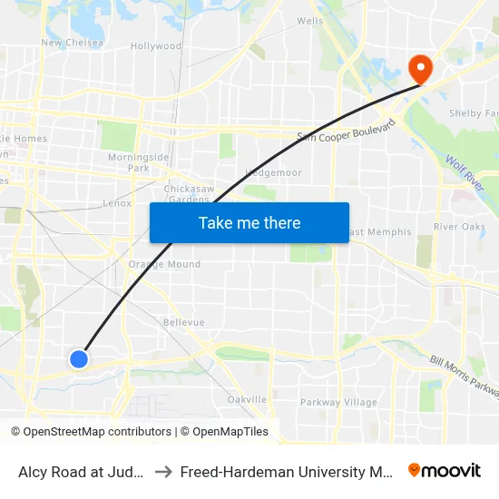 Alcy Road at Judson Street to Freed-Hardeman University Memphis Campus map