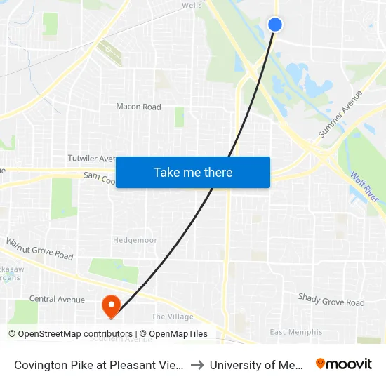 Covington Pike at Pleasant View Road to University of Memphis map