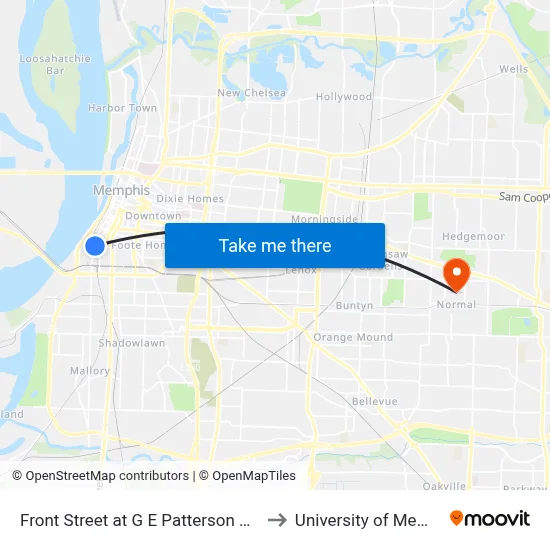 Front Street at G E Patterson Avenue to University of Memphis map