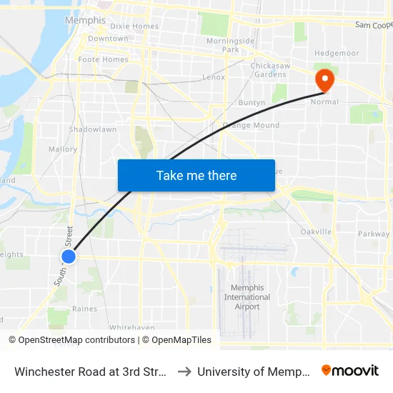 Winchester Road at 3rd Street to University of Memphis map