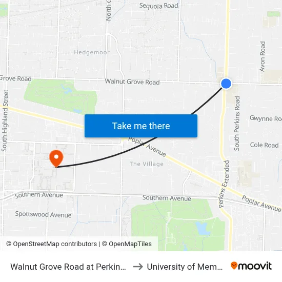 Walnut Grove Road at Perkins Ext to University of Memphis map